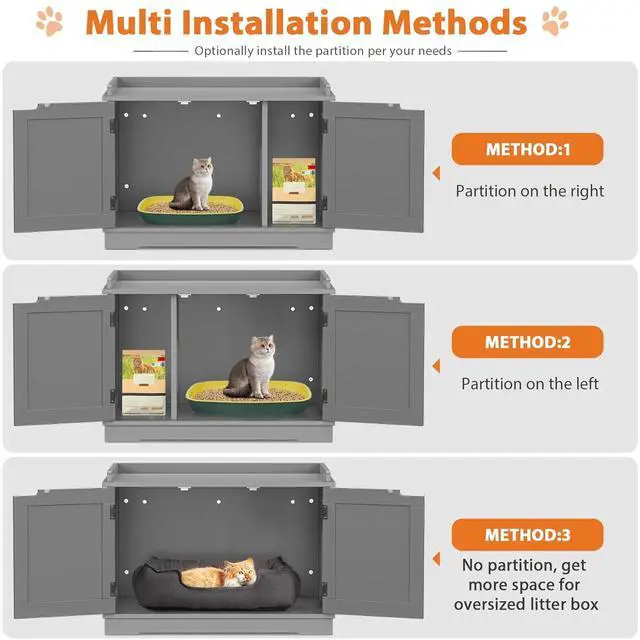 Alt view image 3 of 7 - Hidden Cat Litter Box Enclosure - Cat Litter Box Furniture Table Nightstand (Grey)