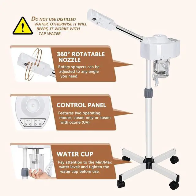 Alt view image 3 of 7 - Professional Facial Steamer On Wheels Ionic Ozone with Hot Mist Function Stand Facial Steamer for Personal Home Salon Spa Skin Cleaning