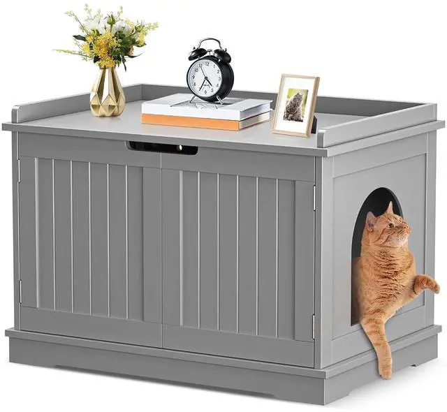 Main image of Hidden Cat Litter Box Enclosure - Cat Litter Box Furniture Table Nightstand (Grey)