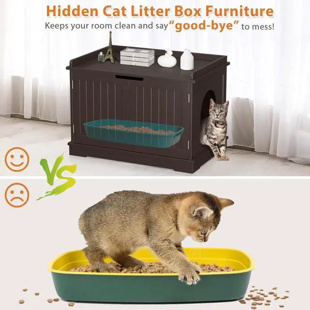 Alt view image 5 of 7 - Hidden Cat Litter Box Enclosure - Cat Litter Box Furniture Table Nightstand (Coffee)