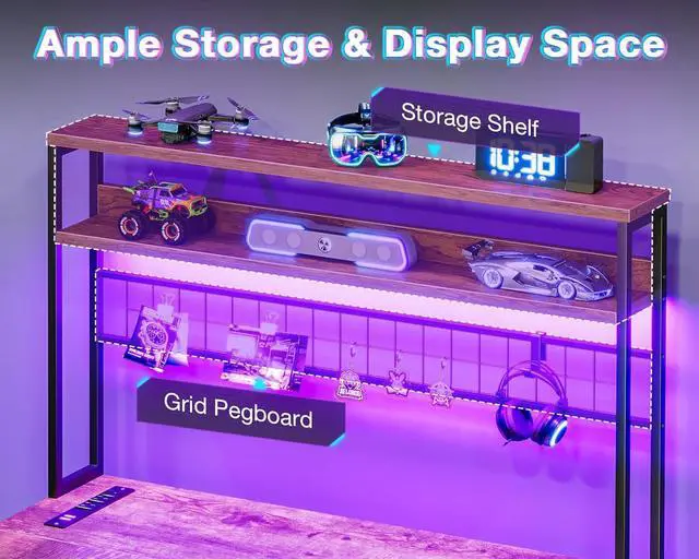Alt view image 4 of 7 - AODK L Shaped Desk Gaming Desk with LED Light & Power Outlet, 59 Inch Reversible L Shaped Computer Table with 4 Drawers for Home Office, Vintage
