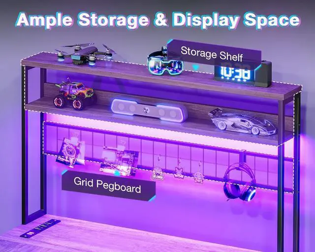 Alt view image 4 of 7 - AODK L Shaped Desk Gaming Desk with LED Light & Power Outlet, 59 Inch Reversible L Shaped Computer Table with 4 Drawers for Home Office, Grey