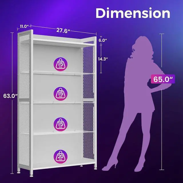 Alt view image 2 of 7 - AODK Display Case with LED Lights, Display Cabinet with Glass Storage Shelves, 4-Tier Curio Cabinet for Collectibles with Open Shelf, White Book Shelf