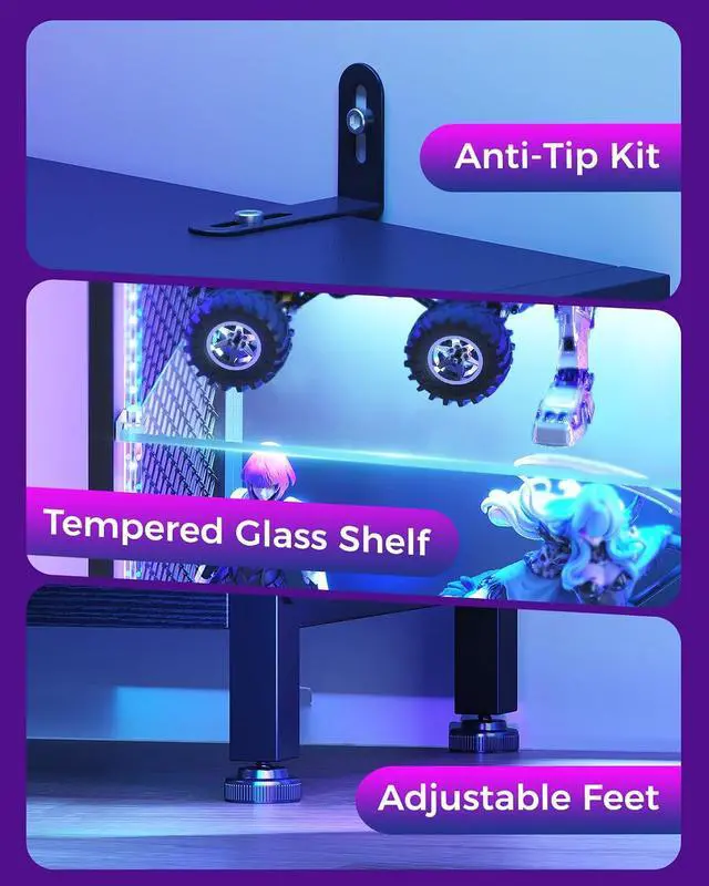 Alt view image 5 of 7 - AODK 72" Tall Display Case with LED Lights, Corner Display Cabinet with Open Glass Shelves, 5-Tier Display Shelf with Industrial Mesh Sides, Curio Cabinet Shelf for Collectibles