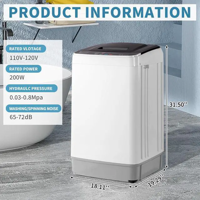 Alt view image 2 of 7 - Winado Full Automatic Washing Machine, 17.6Lbs Top Load Portable Washer with Drain Pump, 10 Wash Programs 8 Water Level Washing and Dryer Combo, 2 in 1 Washer and Dryer for Apartments, RV, Camping
