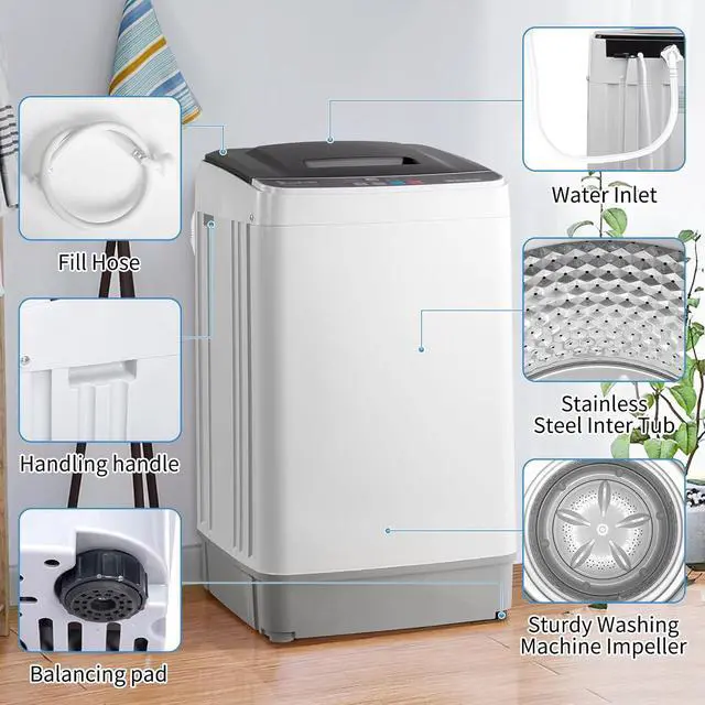Alt view image 6 of 7 - Winado Full Automatic Washing Machine, 17.6Lbs Top Load Portable Washer with Drain Pump, 10 Wash Programs 8 Water Level Washing and Dryer Combo, 2 in 1 Washer and Dryer for Apartments, RV, Camping