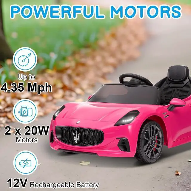 Alt view image 4 of 6 - Winado 12V Ride on Car, Licensed Maserati Electric Car for Toddlers W/Remote Control, Battery Car for Kids with Bluetooth, 3 Speeds, LED & Rear Lights, Music & Horn (Pink)