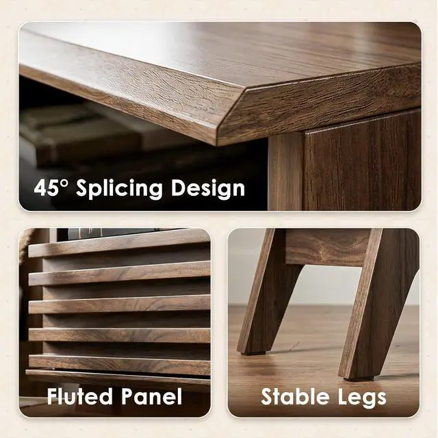 Alt view image 6 of 7 - AODK 18.9" Wide Fluted Nightstand Set of 2, End Table with Drawer and Open Shelf, Mid Century Modern Side Tables with Legs, Bedside Tables for Bedroom, Dark Walnut