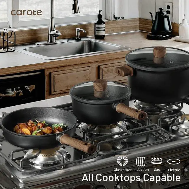 Alt view image 6 of 7 - 24Pcs Nonstick Kitchen Titanium Cookware Sets, Non stick Pots and Pans set, Induction Cookware Set Black