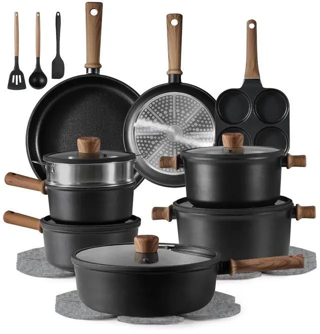 Main image of 24Pcs Nonstick Kitchen Titanium Cookware Sets, Non stick Pots and Pans set, Induction Cookware Set Black
