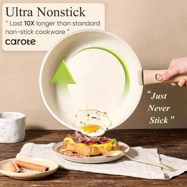 Alt view image 4 of 7 - CAROTE 26pcs Pots and Pans Set Non Stick, Cookware Set Detachable Handle | Induction Compatible, Dishwasher & Oven Safe, Space Saving, Camping Cooking Set, Kitchen Set, Cream White