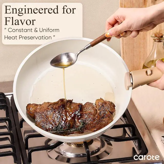 Alt view image 5 of 7 - CAROTE 26pcs Pots and Pans Set Non Stick, Cookware Set Detachable Handle | Induction Compatible, Dishwasher & Oven Safe, Space Saving, Camping Cooking Set, Kitchen Set, Cream White