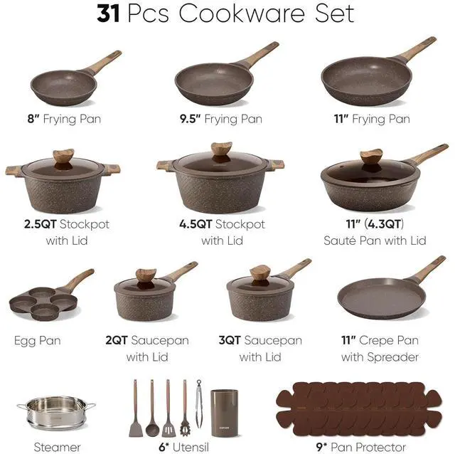 Alt view image 2 of 7 - 31pcs Pots and Pans Set Non Stick, Cookware Set Pots and Pans, Nonstick Kitchen Cooking, Induction Cook Ware, PFOA Free