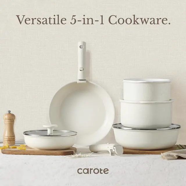 Alt view image 7 of 7 - 19pcs Pots and Pans Set, Nonstick Cookware Set Detachable Handle, Induction Kitchen Cookware Sets Non Stick with Removable Handle, RV Cookware Set, Oven Safe