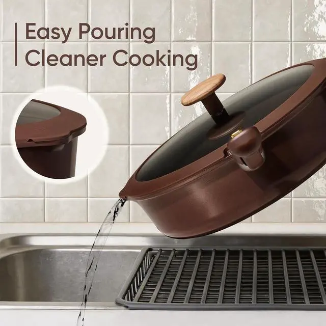 Alt view image 4 of 7 - Pots and Pans Set, Ceramic Cookware Set Non Stick with Detachable Handle, RV Kitchen Cooking Set, Induction & Oven Safe, Non-Toxic, PFAS and PFOA Free, Dark Choco, 19 Pcs