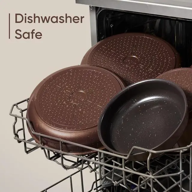Alt view image 6 of 7 - Pots and Pans Set, Ceramic Cookware Set Non Stick with Detachable Handle, RV Kitchen Cooking Set, Induction & Oven Safe, Non-Toxic, PFAS and PFOA Free, Dark Choco, 19 Pcs