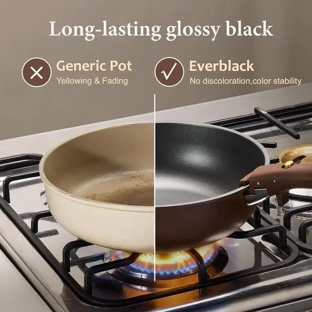 Alt view image 4 of 7 - 21pcs Pots and Pans Set, Nonstick Cookware Set Detachable Handle, Induction Kitchen Cookware Sets Non Stick with Removable Handle, RV Cookware Set, Oven Safe, Brown
