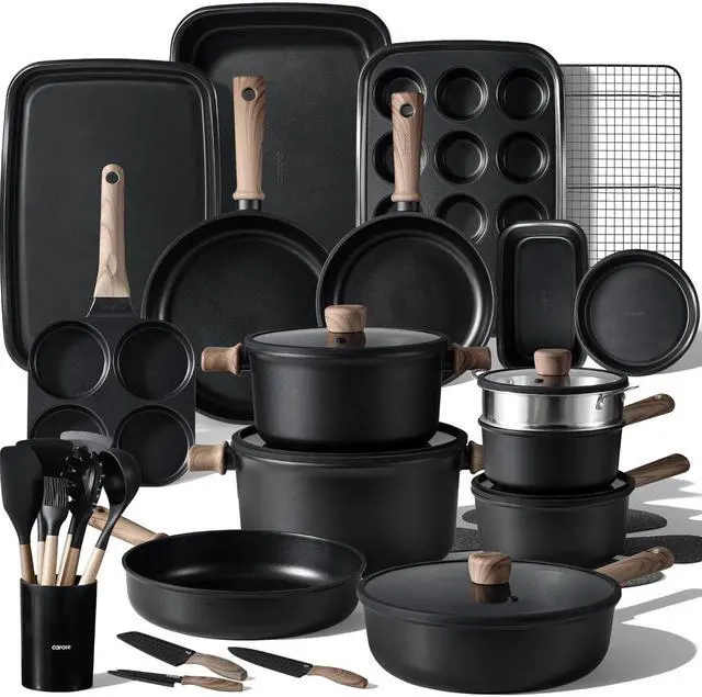Main image of 44pcs Nonstick Kitchen Titanium Cookware Sets, Nonstick Pots and Pans, Induction Cookware Set Kitchen Cooking Sets, Non Stick w/Frying Pan,Black
