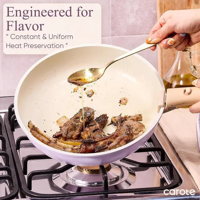 Alt view image 5 of 7 - Pots and Pans Set Non Stick, Cookware Sets, 19pcs Kitchen Set, Oven/Fridge Safe, Space Saving Pots Set, Nonstick Set with Versatile Removable/Detachable Handle, Induction RV Set, Purple