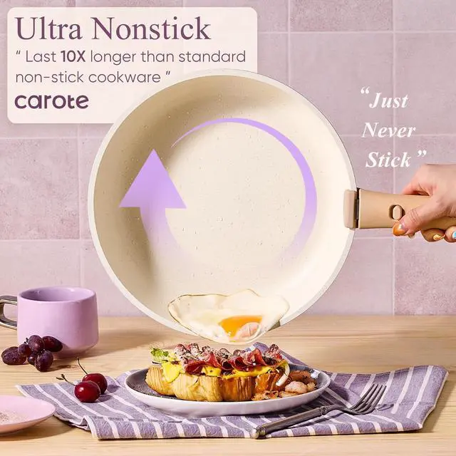 Alt view image 3 of 7 - Pots and Pans Set Non Stick, Cookware Sets, 19pcs Kitchen Set, Oven/Fridge Safe, Space Saving Pots Set, Nonstick Set with Versatile Removable/Detachable Handle, Induction RV Set, Purple