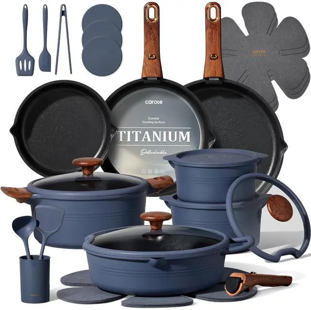 Main image of 30-Piece Titanium Cookware Set, Nonstick Pots and Pans Set with Detachable Handle, RV Kitchen Cooking Set, Camping Use, Induction Compatible, Dishwasher & Oven Safe