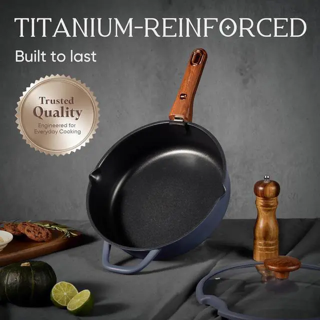 Alt view image 3 of 7 - 30-Piece Titanium Cookware Set, Nonstick Pots and Pans Set with Detachable Handle, RV Kitchen Cooking Set, Camping Use, Induction Compatible, Dishwasher & Oven Safe