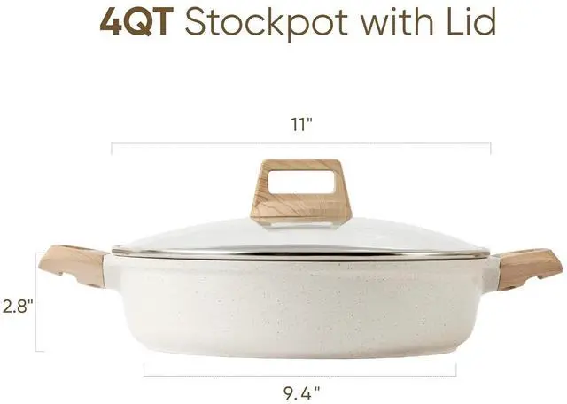 Alt view image 2 of 7 - Nonstick Stock Pot with Lid Soup Pot, 4 Quart with Lid, Casserole Super Easy to Clean Non Stick Cooking Pot Cookware PFOA Free, White Granite