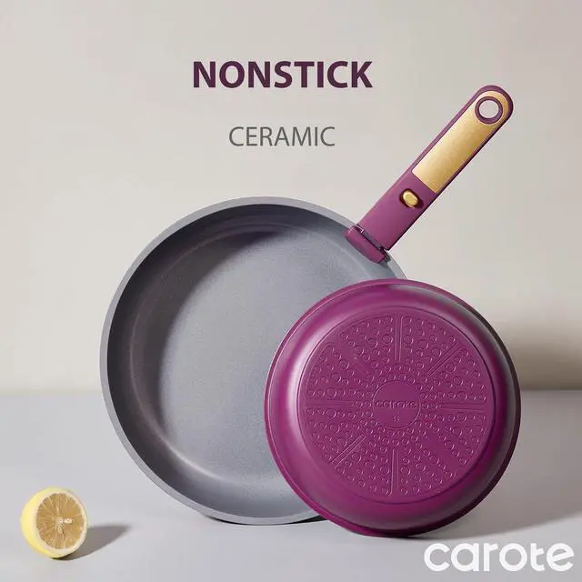 Alt view image 3 of 7 - Ceramic Pots and Pans Set, Nonstick Cookware Set Detachable Handle, 6pcs Induction Kitchen Cookware Sets Non Stick with Removable Handle, RV Cookware Set, Oven Safe, Purple