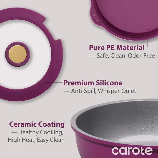 Alt view image 5 of 7 - Ceramic Pots and Pans Set, Nonstick Cookware Set Detachable Handle, 6pcs Induction Kitchen Cookware Sets Non Stick with Removable Handle, RV Cookware Set, Oven Safe, Purple