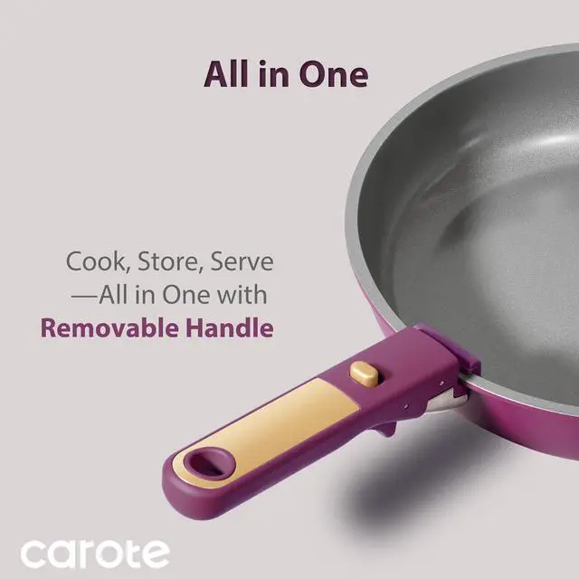 Alt view image 7 of 7 - Ceramic Pots and Pans Set, Nonstick Cookware Set Detachable Handle, 6pcs Induction Kitchen Cookware Sets Non Stick with Removable Handle, RV Cookware Set, Oven Safe, Purple
