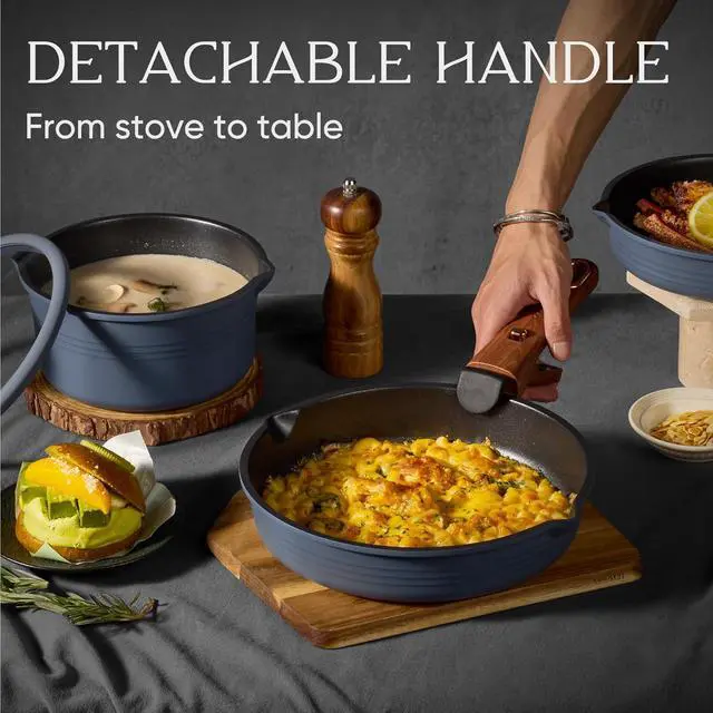 Alt view image 6 of 7 - 30-Piece Titanium Cookware Set, Nonstick Pots and Pans Set with Detachable Handle, RV Kitchen Cooking Set, Camping Use, Induction Compatible, Dishwasher & Oven Safe
