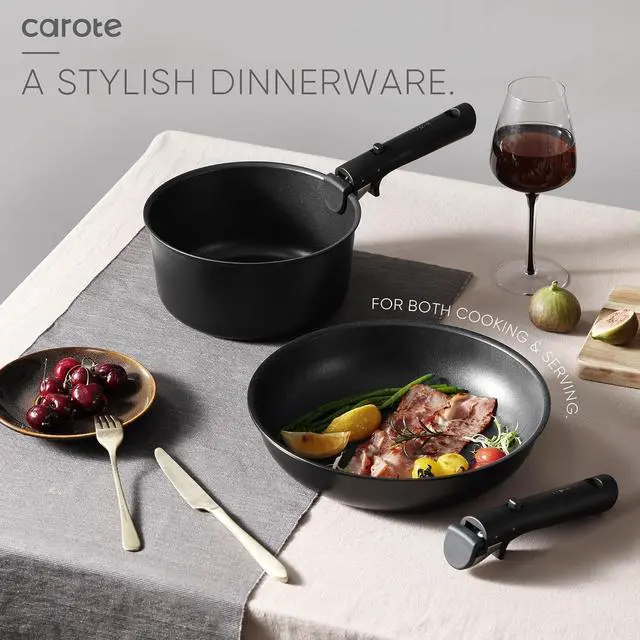 Alt view image 5 of 6 - 19Pcs Pots and Pans Set Non Stick, Cookware Set Detachable Handle, Nonstick Induction Kitchen Sets Non Stick with Removable Handle, RV Cook Ware, Oven Safe, Black