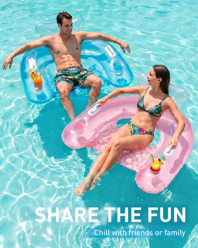 Alt view image 3 of 7 - Inflatable Pool Floats Adult, Floating Pool Chair with Cup Holders for Swimming Pool, Water Chair Pool Lounger with Handles & Ergonomic Headrest for Party Summer Water Fun