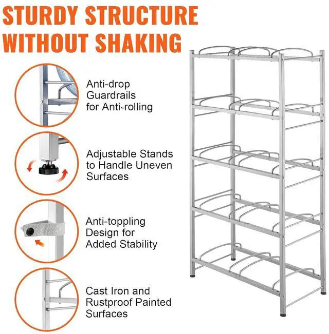Alt view image 5 of 7 - 5 Tiers Water Jug Holder, 5 Gallon Water Bottle Holder, Double Row Water Bottle Rack for 10 Bottles, Heavy Duty Water Jug Rack for Kitchen, Office, Living Room, Silver Gray