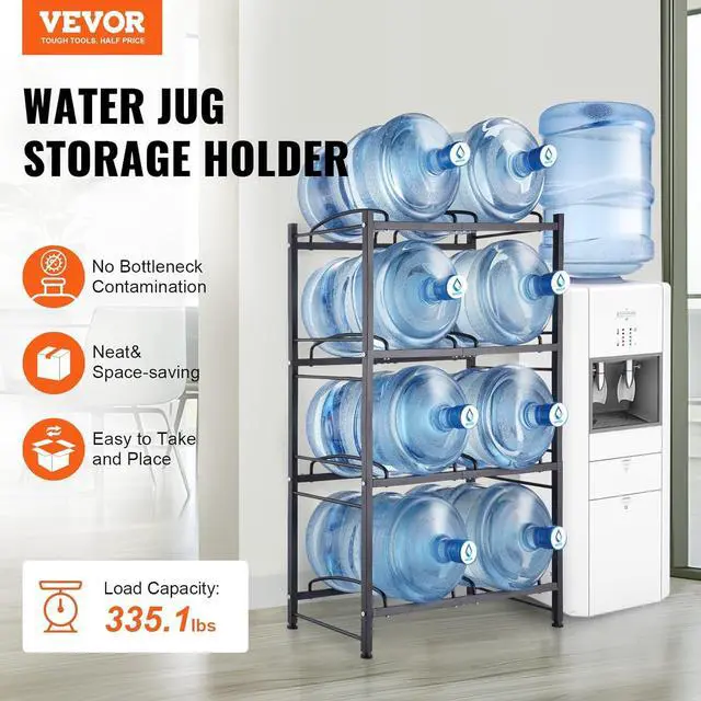 Alt view image 2 of 7 - 4 Tiers Water Jug Holder, 5 Gallon Water Bottle Holder, Double Row Water Bottle Rack for 8 Bottles, Heavy Duty Water Jug Rack for Kitchen, Office, Living Room, Black