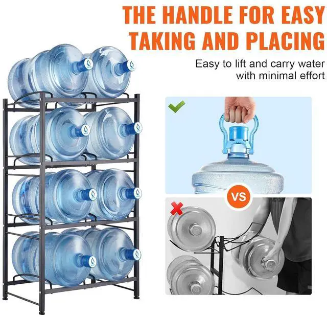 Alt view image 6 of 7 - 4 Tiers Water Jug Holder, 5 Gallon Water Bottle Holder, Double Row Water Bottle Rack for 8 Bottles, Heavy Duty Water Jug Rack for Kitchen, Office, Living Room, Black