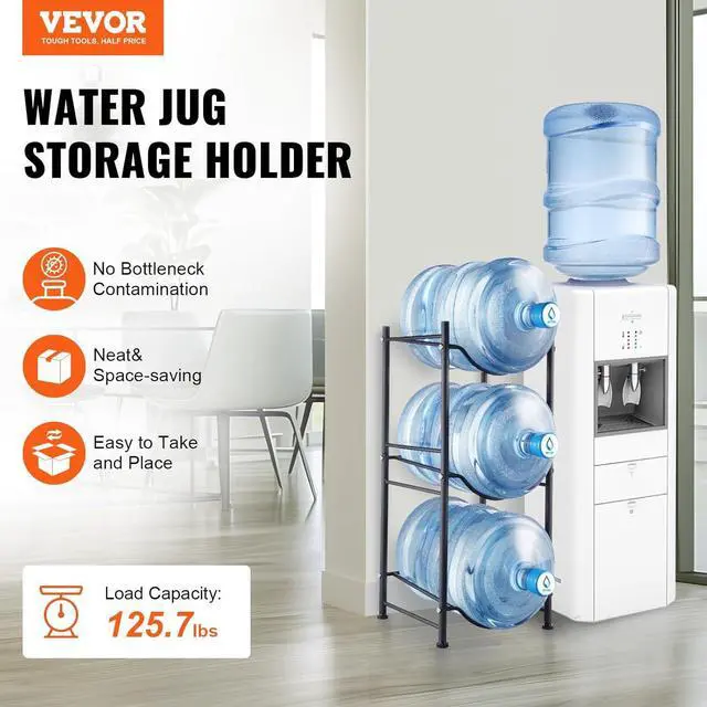 Alt view image 2 of 7 - 5 Gallon Water Jug Holder, 3 Tiers Water Bottle Holder, Heavy Duty Water Bottle Rack with 3 Slots, Detachable Water Jug Stand for Kitchen, Office, Living Room- Black