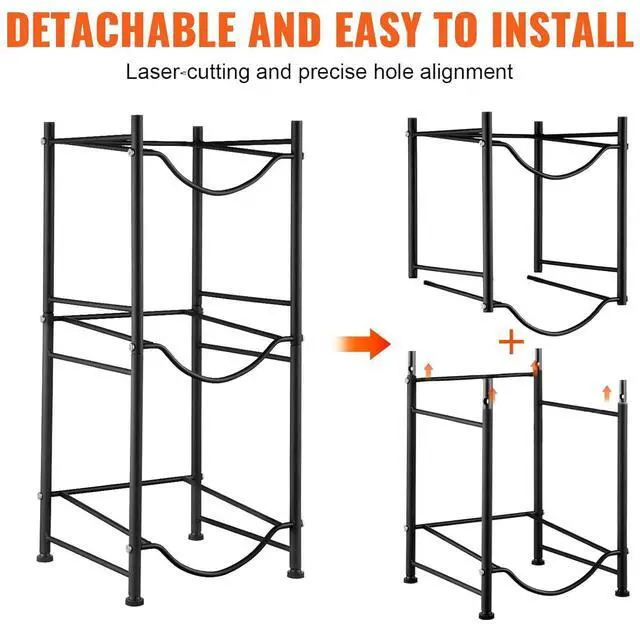 Alt view image 4 of 7 - 5 Gallon Water Jug Holder, 3 Tiers Water Bottle Holder, Heavy Duty Water Bottle Rack with 3 Slots, Detachable Water Jug Stand for Kitchen, Office, Living Room- Black
