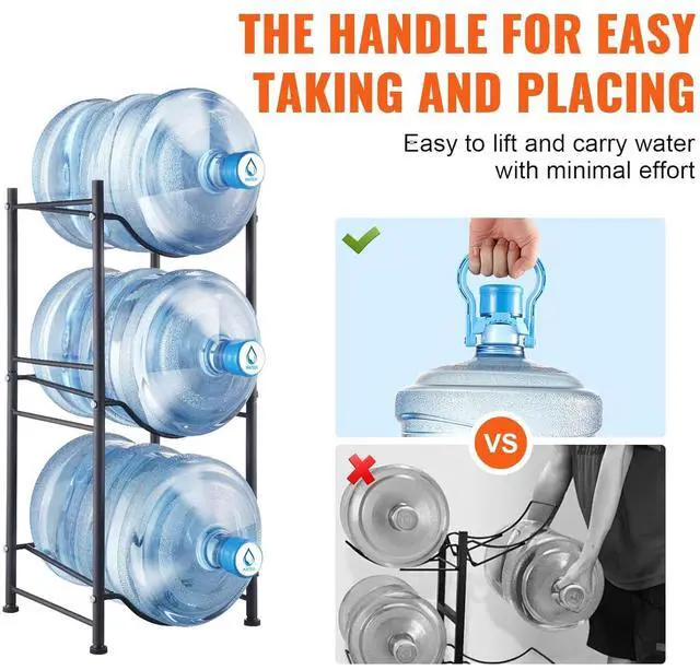 Alt view image 6 of 7 - 5 Gallon Water Jug Holder, 3 Tiers Water Bottle Holder, Heavy Duty Water Bottle Rack with 3 Slots, Detachable Water Jug Stand for Kitchen, Office, Living Room- Black