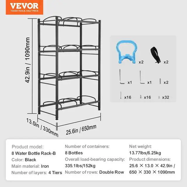 Alt view image 7 of 7 - 4 Tiers Water Jug Holder, 5 Gallon Water Bottle Holder, Double Row Water Bottle Rack for 8 Bottles, Heavy Duty Water Jug Rack for Kitchen, Office, Living Room, Black