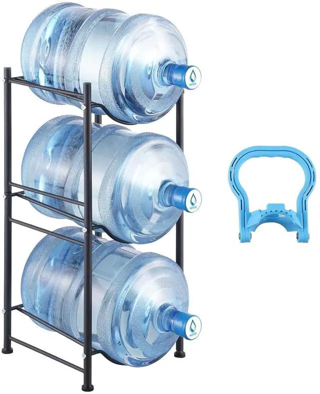 Main image of 5 Gallon Water Jug Holder, 3 Tiers Water Bottle Holder, Heavy Duty Water Bottle Rack with 3 Slots, Detachable Water Jug Stand for Kitchen, Office, Living Room- Black