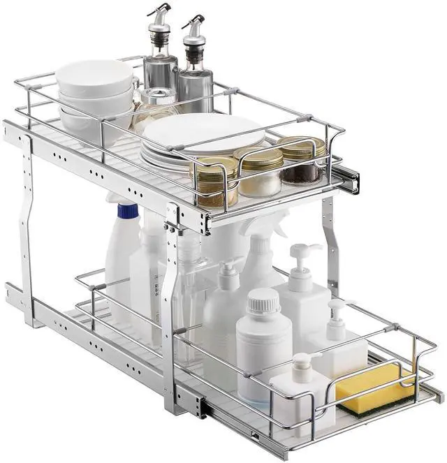Main image of Pull Out Cabinet Organizer, 12"W x 21"Dx15.2"H Heavy Duty Slide Out Pantry Shelves, Chrome-Plated Steel Roll Out Drawers for Home,13.5"Wx22"Dx19"H Inside Kitchen Cabinet, Bathroom, Under Sink