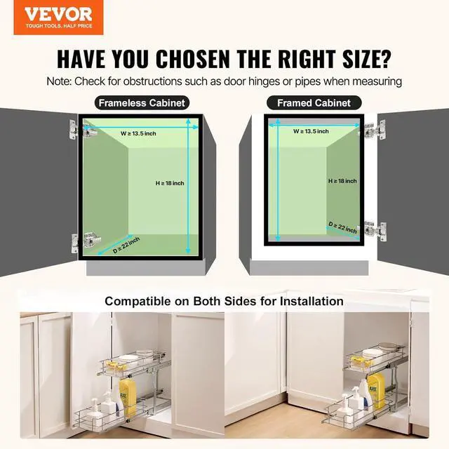 Alt view image 2 of 7 - Pull Out Cabinet Organizer, 12"W x 21"Dx15.2"H Heavy Duty Slide Out Pantry Shelves, Chrome-Plated Steel Roll Out Drawers for Home,13.5"Wx22"Dx19"H Inside Kitchen Cabinet, Bathroom, Under Sink
