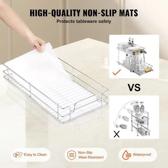 Alt view image 4 of 7 - Pull Out Cabinet Organizer, 12"W x 21"Dx15.2"H Heavy Duty Slide Out Pantry Shelves, Chrome-Plated Steel Roll Out Drawers for Home,13.5"Wx22"Dx19"H Inside Kitchen Cabinet, Bathroom, Under Sink