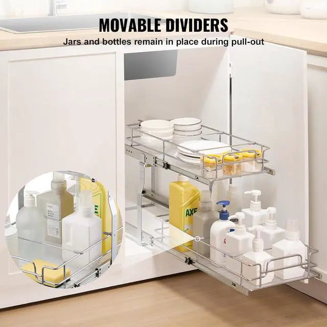 Alt view image 3 of 7 - Pull Out Cabinet Organizer, 12"W x 21"Dx15.2"H Heavy Duty Slide Out Pantry Shelves, Chrome-Plated Steel Roll Out Drawers for Home,13.5"Wx22"Dx19"H Inside Kitchen Cabinet, Bathroom, Under Sink