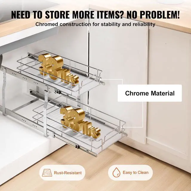 Alt view image 5 of 7 - Pull Out Cabinet Organizer, 12"W x 21"Dx15.2"H Heavy Duty Slide Out Pantry Shelves, Chrome-Plated Steel Roll Out Drawers for Home,13.5"Wx22"Dx19"H Inside Kitchen Cabinet, Bathroom, Under Sink
