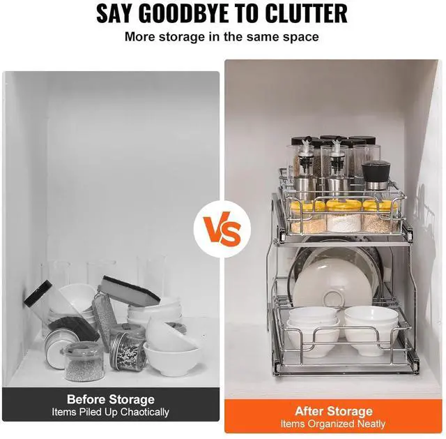 Alt view image 6 of 7 - Pull Out Cabinet Organizer, 12"W x 21"Dx15.2"H Heavy Duty Slide Out Pantry Shelves, Chrome-Plated Steel Roll Out Drawers for Home,13.5"Wx22"Dx19"H Inside Kitchen Cabinet, Bathroom, Under Sink