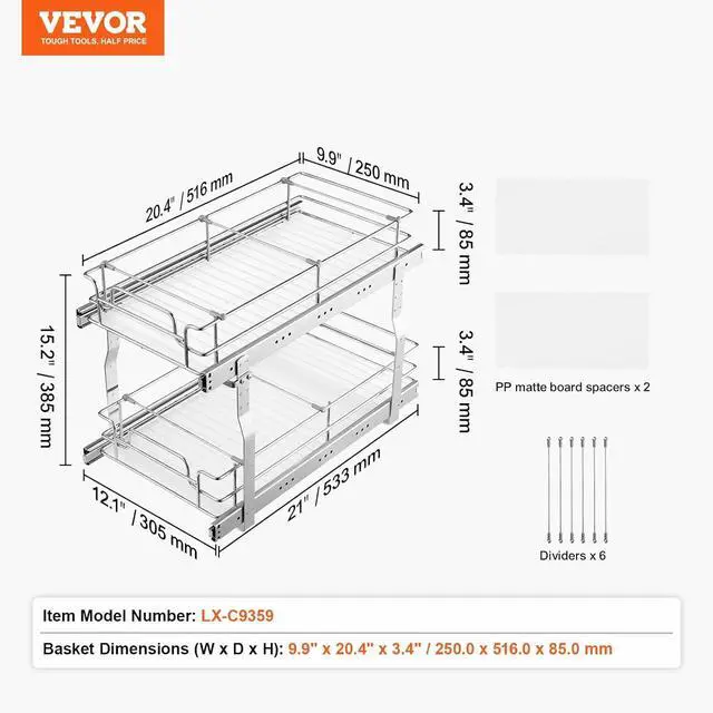 Alt view image 7 of 7 - Pull Out Cabinet Organizer, 12"W x 21"Dx15.2"H Heavy Duty Slide Out Pantry Shelves, Chrome-Plated Steel Roll Out Drawers for Home,13.5"Wx22"Dx19"H Inside Kitchen Cabinet, Bathroom, Under Sink