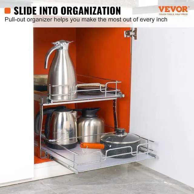 Alt view image 2 of 7 - 2 Tier 20"Wx21.2"Dx15.2"HPull Out Cabinet Organizer, Heavy Duty Slide Out Pantry Shelves, Steel Roll Out Drawers, Sliding Drawer Storage for Home, 21.5"Wx22.5"Dx19"H Install Size for Cabinet