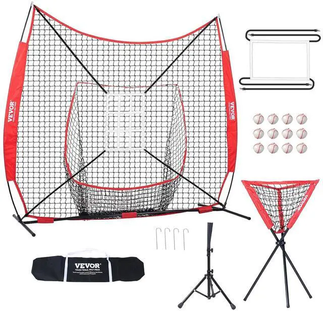 Main image of Softball Practice Net, Portable Baseball Training Net for Hitting, Batting, Catching, Pitching - Backstop Equipment with Bow Frame, Carry Bag, Strike Zone, Batting Tee
